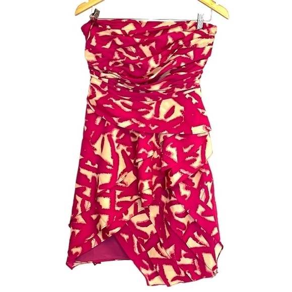 Miss Me Couture Strapless Layered, Ruched, Asymmetric Hem Pink Dress - Picture 2 of 13